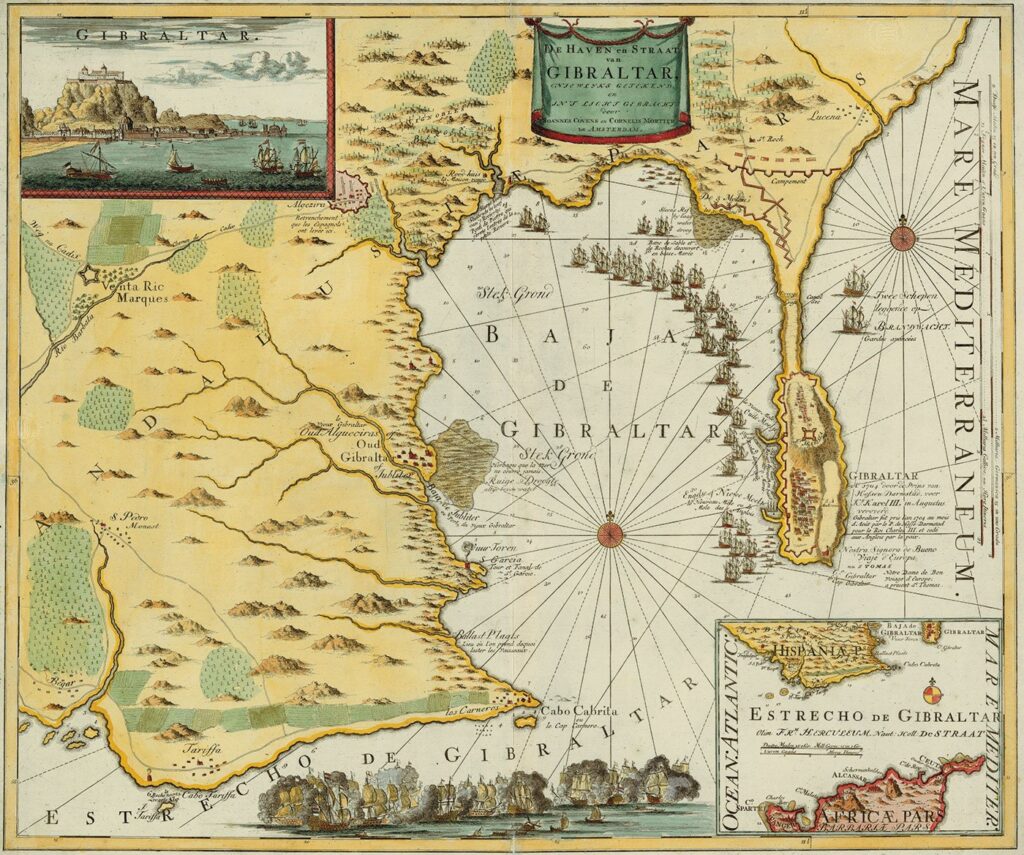 Mapa antiguo de Gibraltar. batalla de gibraltar