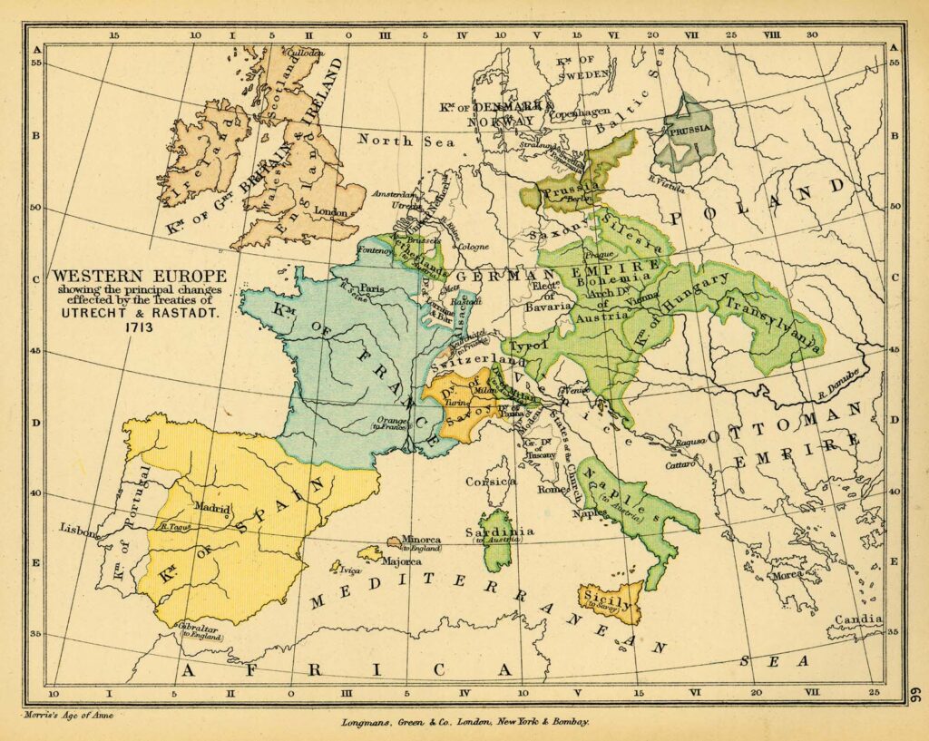mapa de europa tratado de utrecht