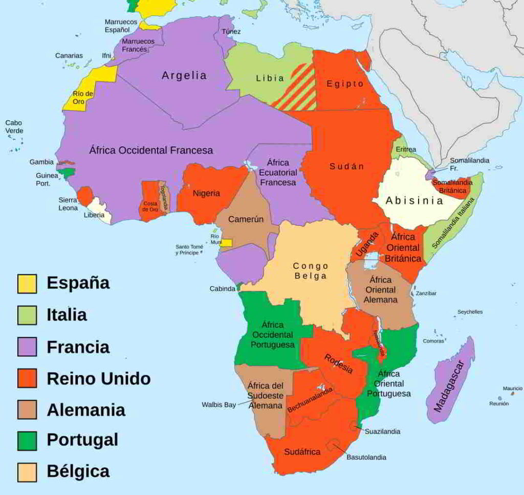 Mapa de la colonización de África a principios del siglo XX