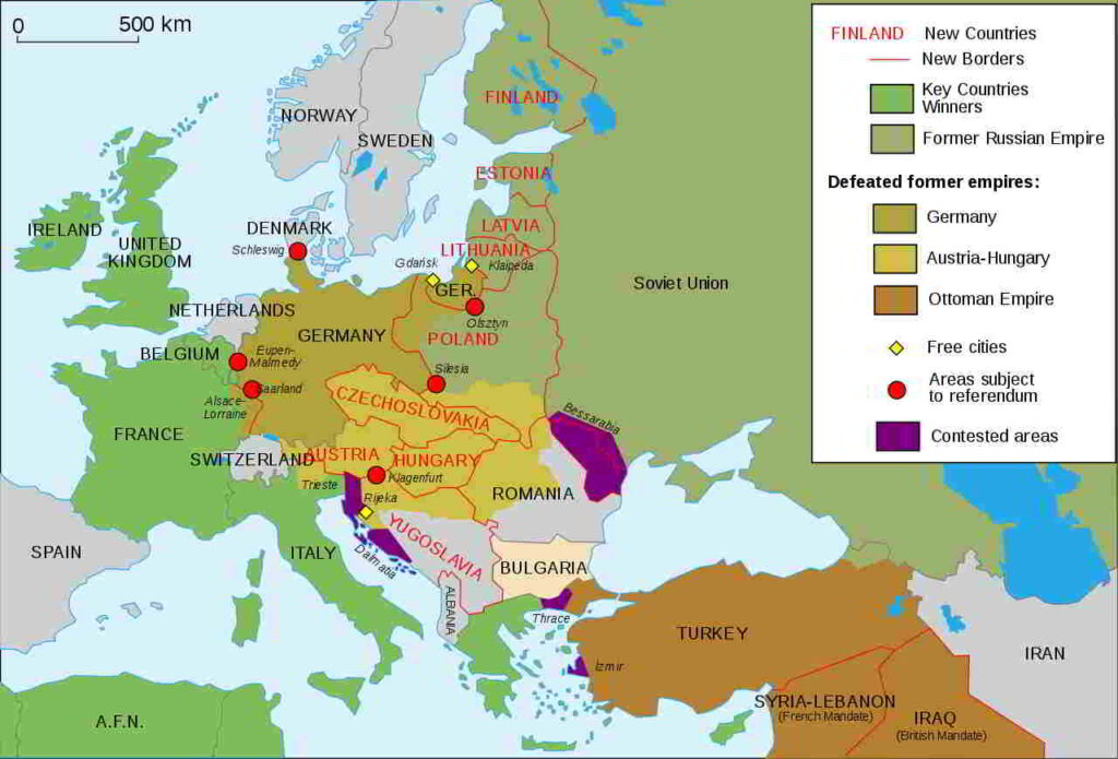 Mapa de Europa tras el Tratado de Versalles