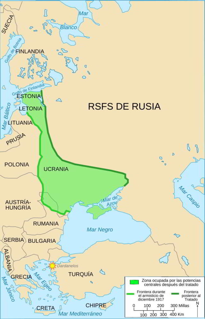 mapa de territorios tras el tratado de Brest Litovsk