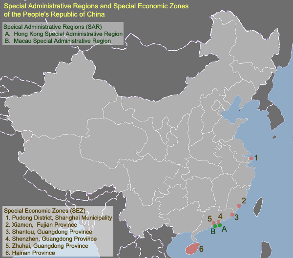 Mapa de zonas económicas especiales de China