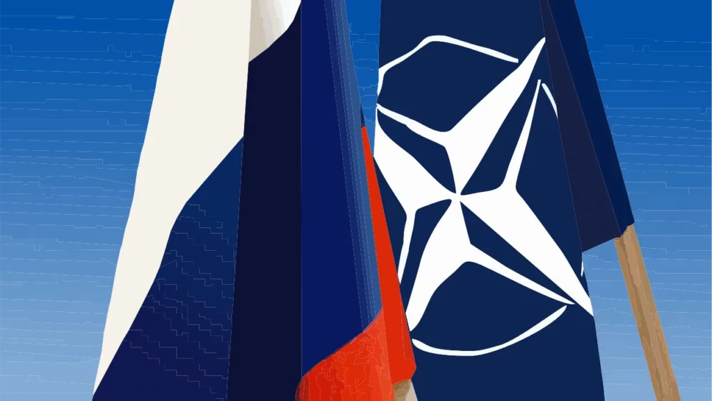 La bandera de Rusia y la bandera de la OTAN